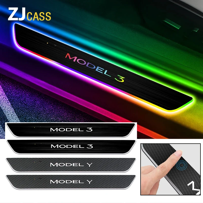 

4Pcs For Tesla Model Y Model 3 LED Car Door Sill Light RGB Colour Multi-Mode Car Door Pedal Lamp Welcome Scuff Plate Pedal light