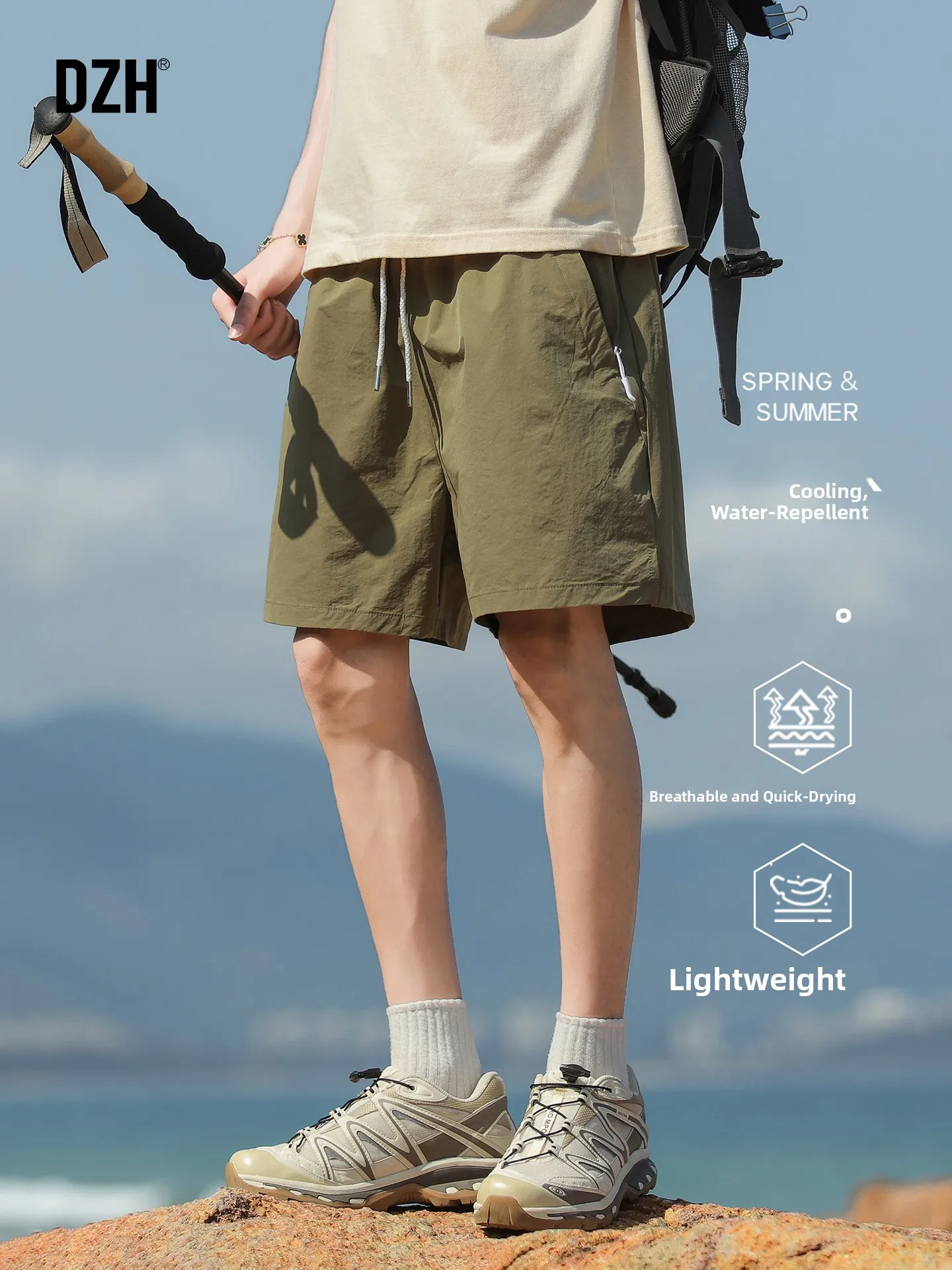 

Men's een Lightweight Qui Dry ort Pants Summer Thin Workwear Beach Outdoor Sports Five-Quarter Length Straight Leg Casu...