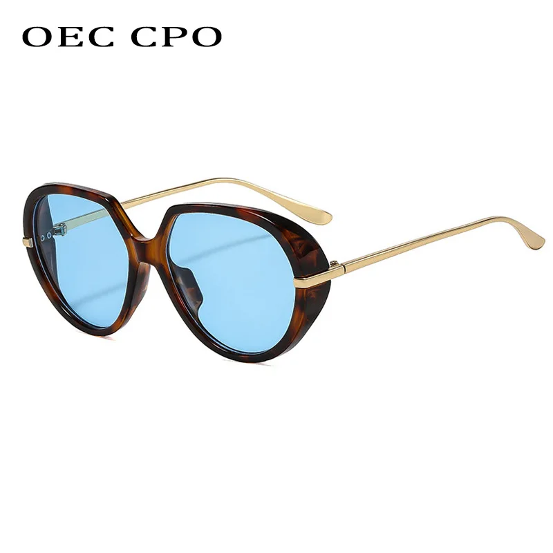 

OEC CPO Fashion Pilot Sunglasses Women Oversized Vintage Leopard Blue Candy Color Sun Glasses Men UV400 Punk Eyewear