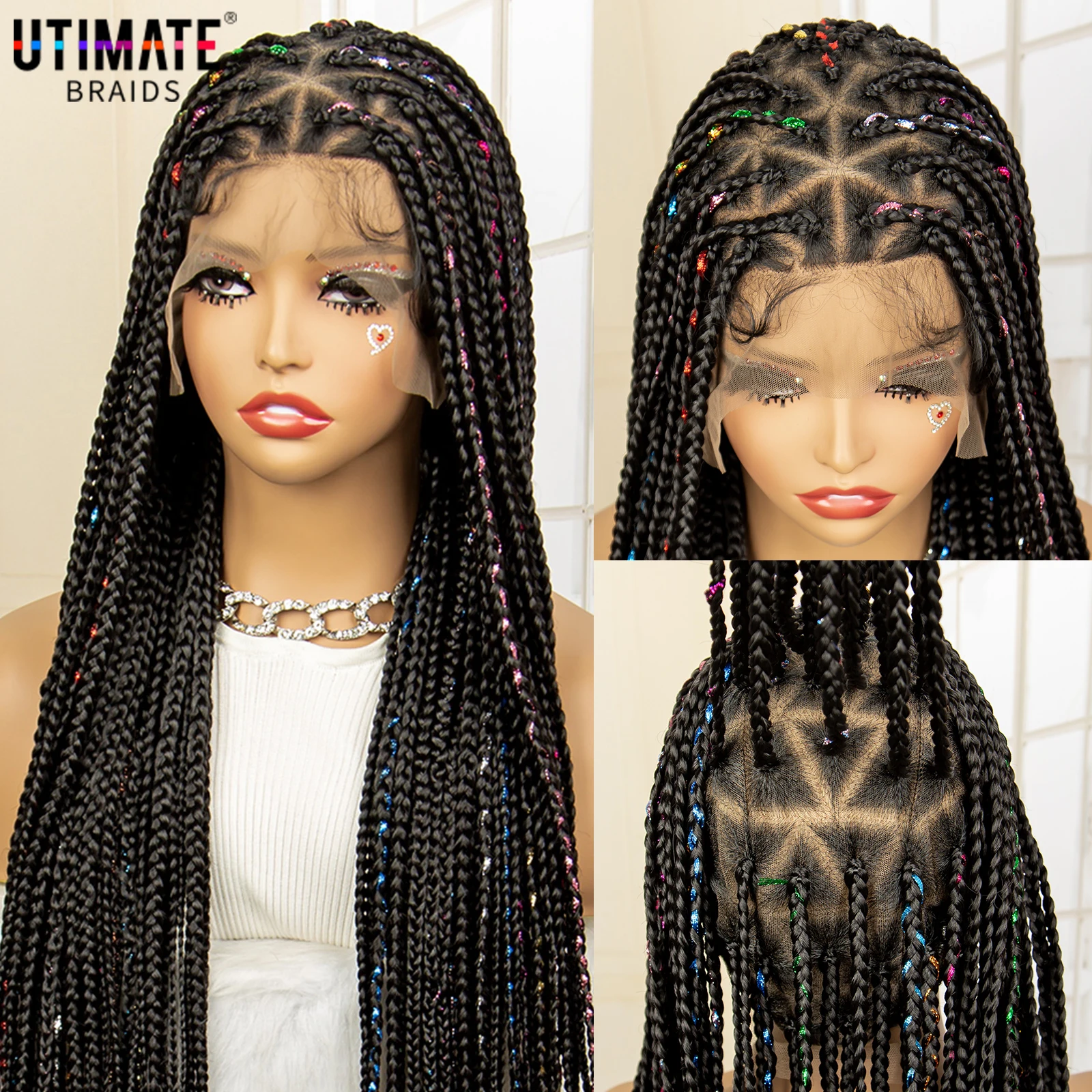 36 Inches Synthetic Box Braided Wigs for Women Braided Lace Wigs Triangle Knotless Lace Front Braided Wig with Baby Hair