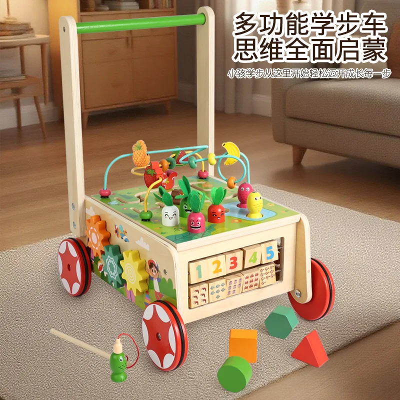 Wooden Baby Walker Cart Early Learning Puzzle Ride-On Toy