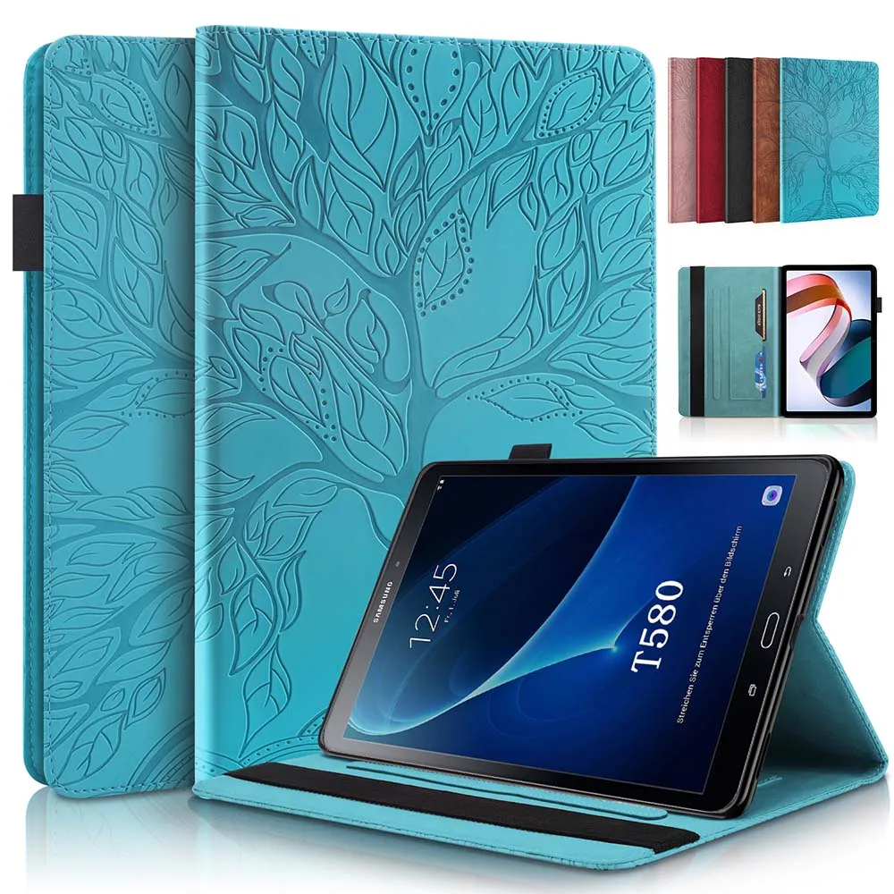 Tablet Case For Samsung Galaxy Tab A 10.1 (2016) T580 T585 SM-T580 SM-T585 3D Tree Embossed Business Wallet Leather Cover Funda