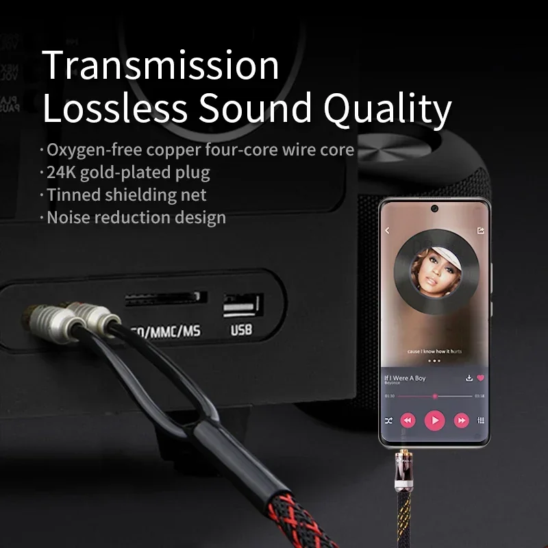 TODN HiFi 4N OFC RCA كابل الصوت 3.5 مللي متر إلى 2RCA aux التوصيل إشارة ثعبان مطلية بالذهب التوصيل لمكبر الصوت الهاتف المحمول