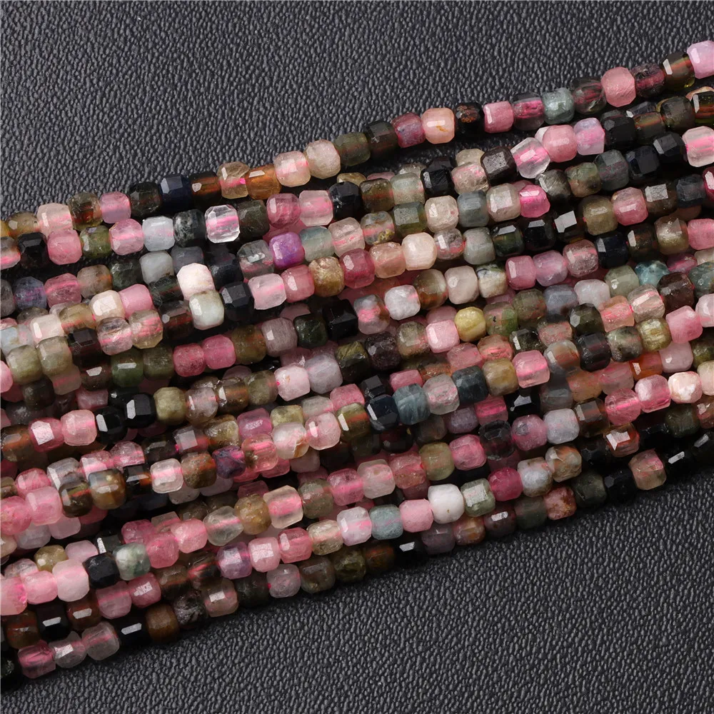 A+ Natural Faceted Stone Beads Small 2-3mm Square Pink Tourmaline Loose Spacer Bead For Jewelry Making Handmade DIY 15\