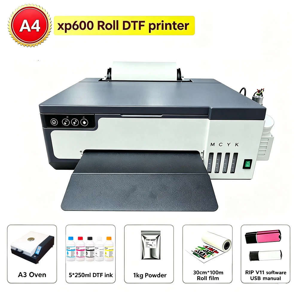 Roll A4 DTF Printer XP600 Printhead Direct to Film Transfer DTF Machine for Dark Light T-shirt Textile Garment Clothes PET Film