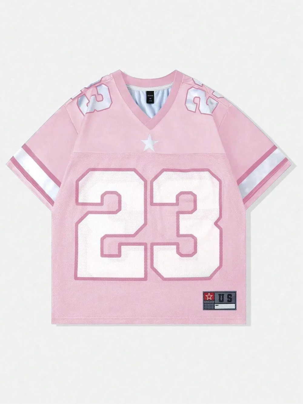 2026 Star Graphic Color‑Block Cropped V‑Neck Sports Jersey, Men Blue White Contrast Number Print Short‑Sleeve Street‑Wear Top