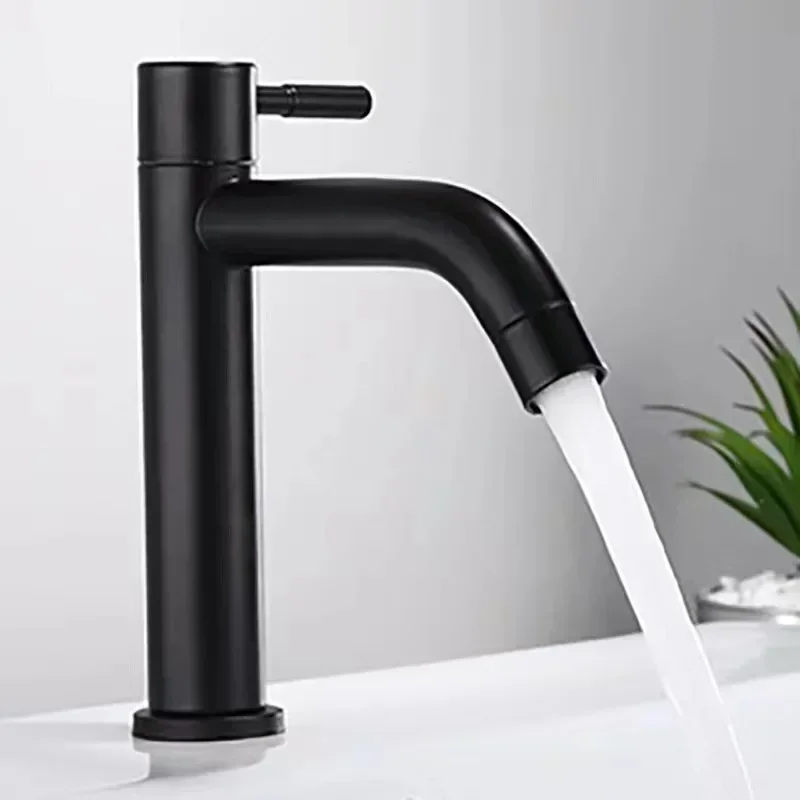 

Lengthening and Raising Basin Sink Tap Basin Faucet 304 Stainless Steel Single Cold Water Tap Black Silver Color Deck Mounted