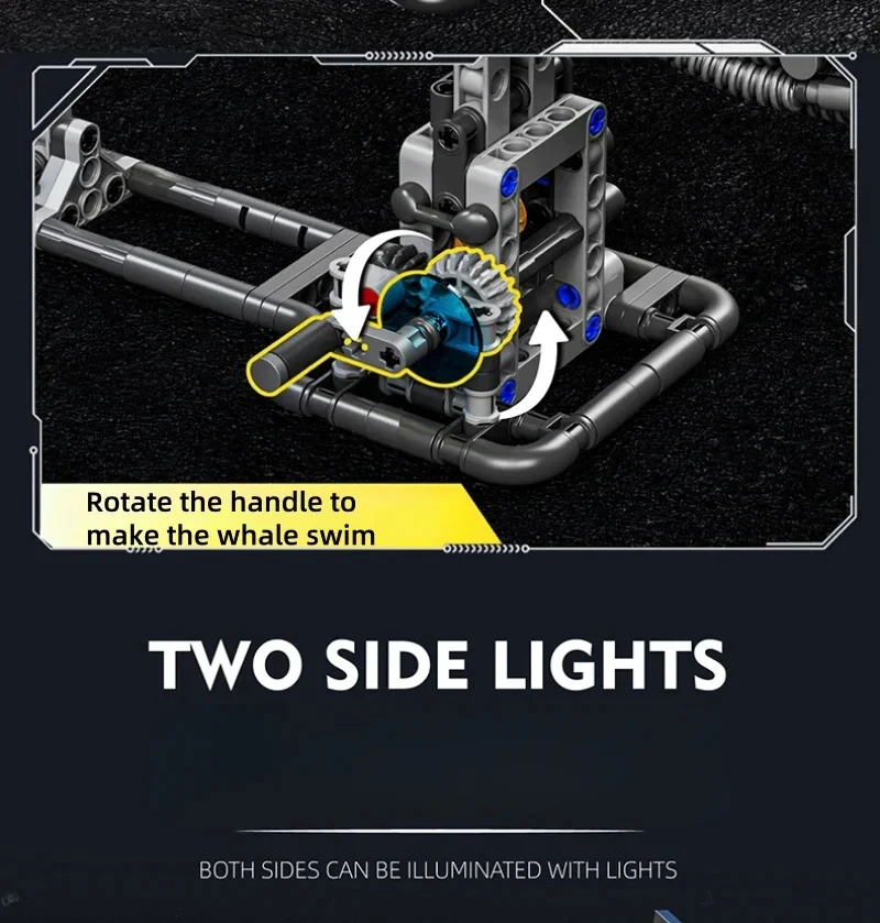 Cyberpunk Mechanischer Hai Bausteine Steampunk Ozeanwal-Bausteine Spielzeug mit LED-Licht DIY Modellbausatz Geschenk – Detail 3