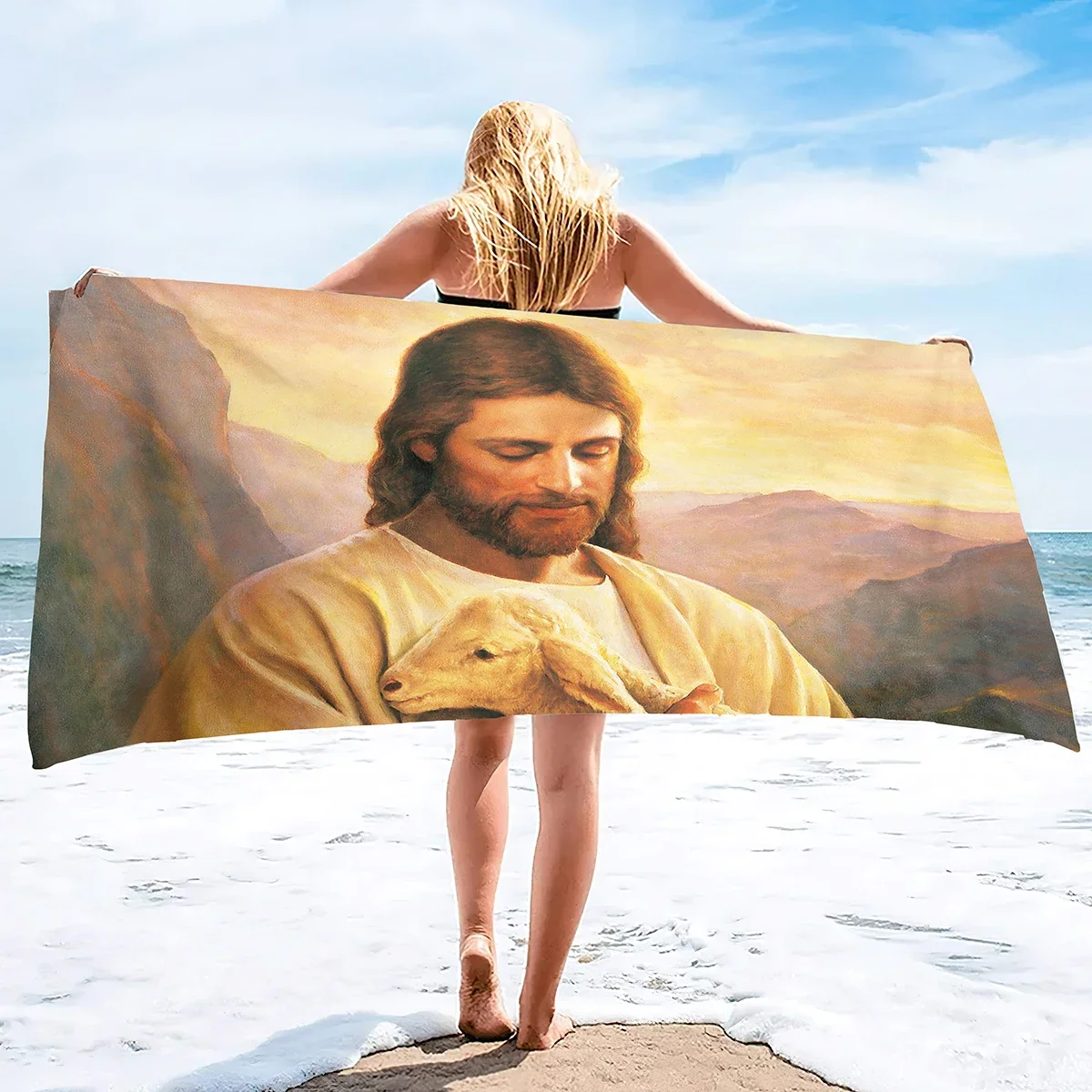 Beach Towel Oversized,Super Absorbent Sand Free Thick Microfiber Beach Towel ,Jesus Beach Towels for Kids,Men,Women,Girls,Boys