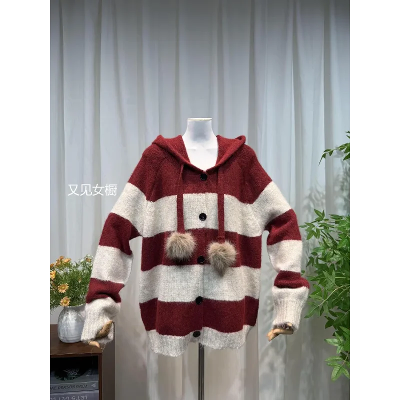 نمط جديد مخطط مقنعين السترة سترة بسيطة فضفاضة كسول وناعمة #3