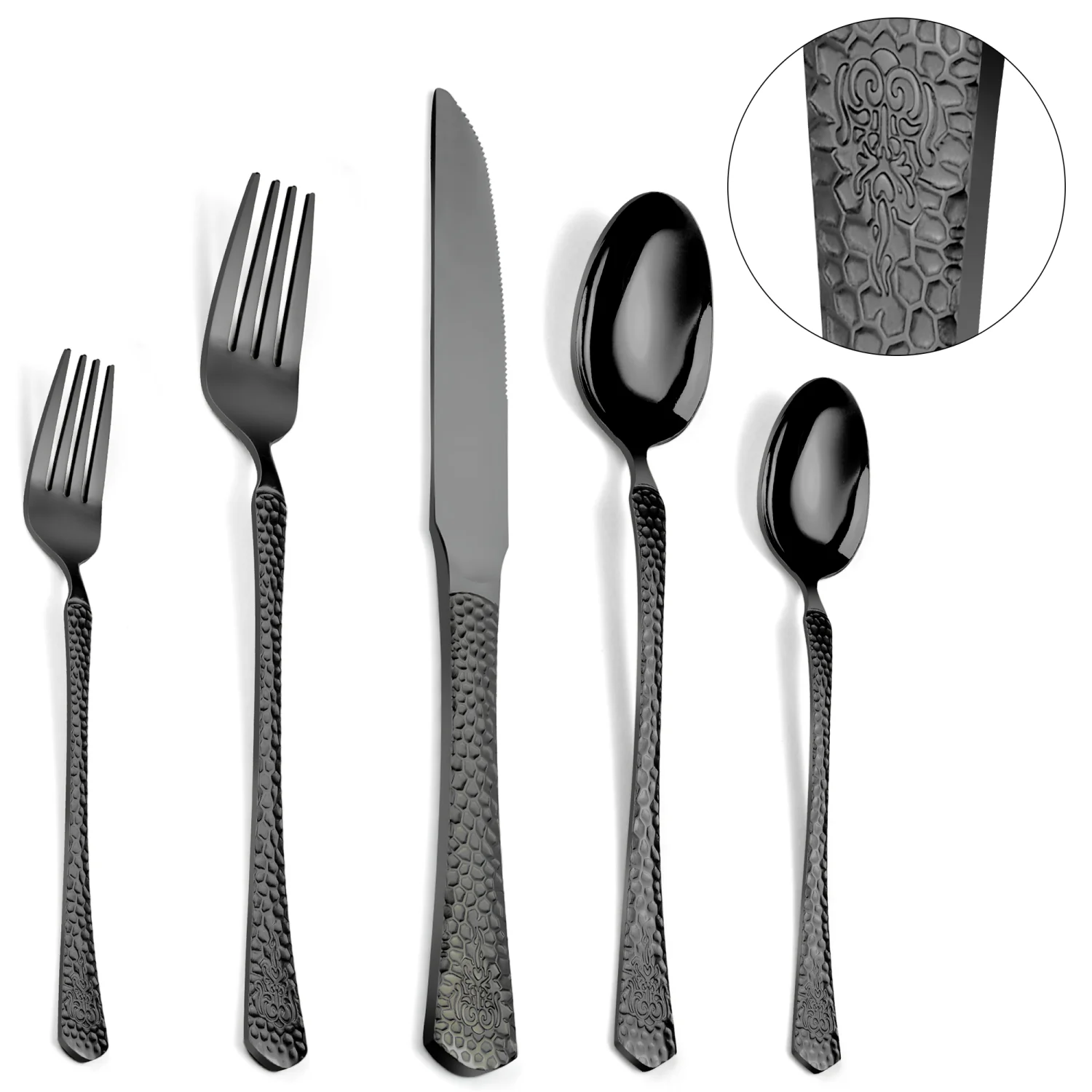 

4/5/24/30pcs new black Western style stainless steel tableware, knives, forks, spoons suitable for Halloween gatherings, reusabl