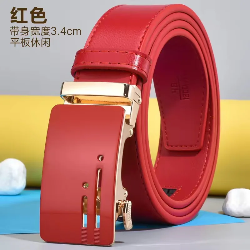 2024 Golf Men's Luxury Belt Fashion New Leather Automatic Buckle White Korean Pants Belt Youth Trend White Belt 110 -125cm