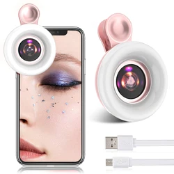 Objectif Macro 15X pour téléphone portable, caméra HD avec anneau LED, Flash, lampe de remplissage pour Selfie en direct