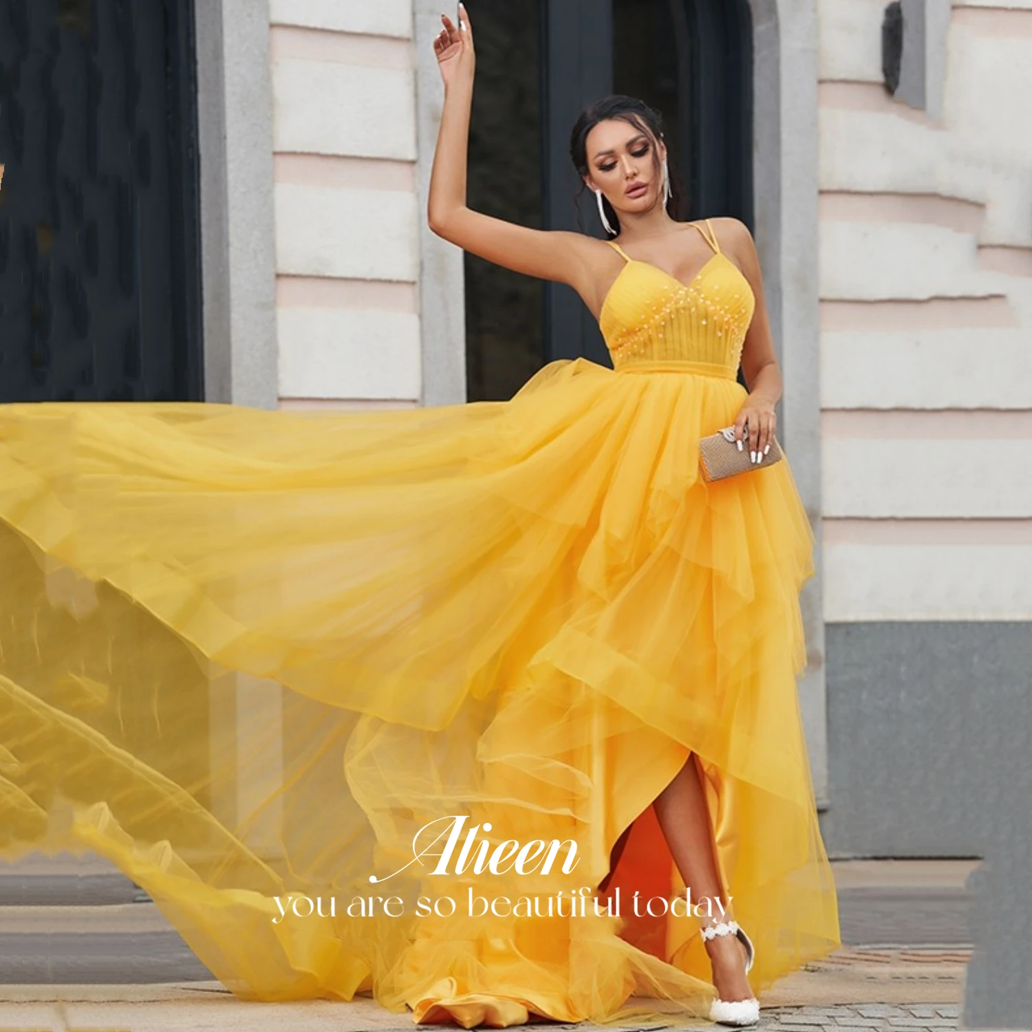 

Aileen Yellow Long Dress Party Evening Elegant Luxury Celebrity Formal Occasion Dresses for Prom Sling Sharonsaid Ball Gown 2023