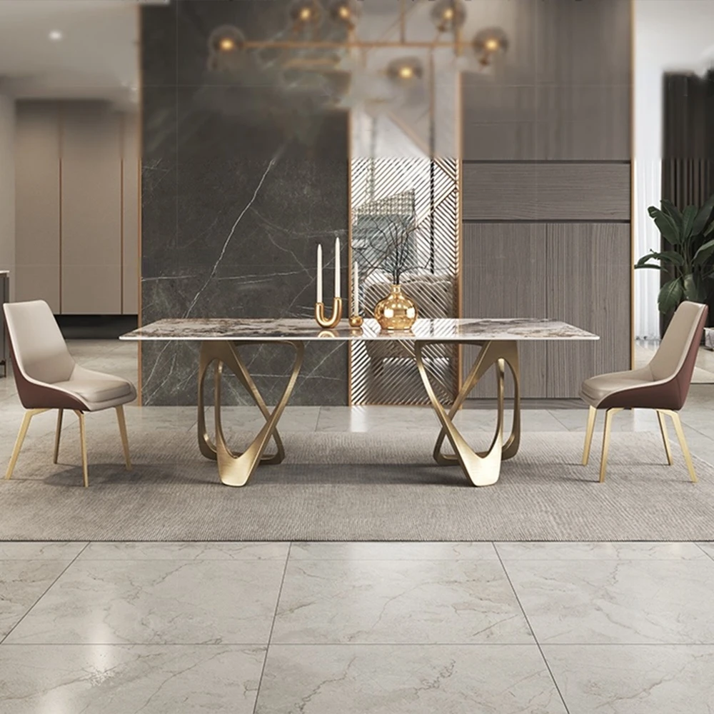 

Gold Stainless Steel Marble Dinning Table Luxury Modern Metal Brushed Furniture