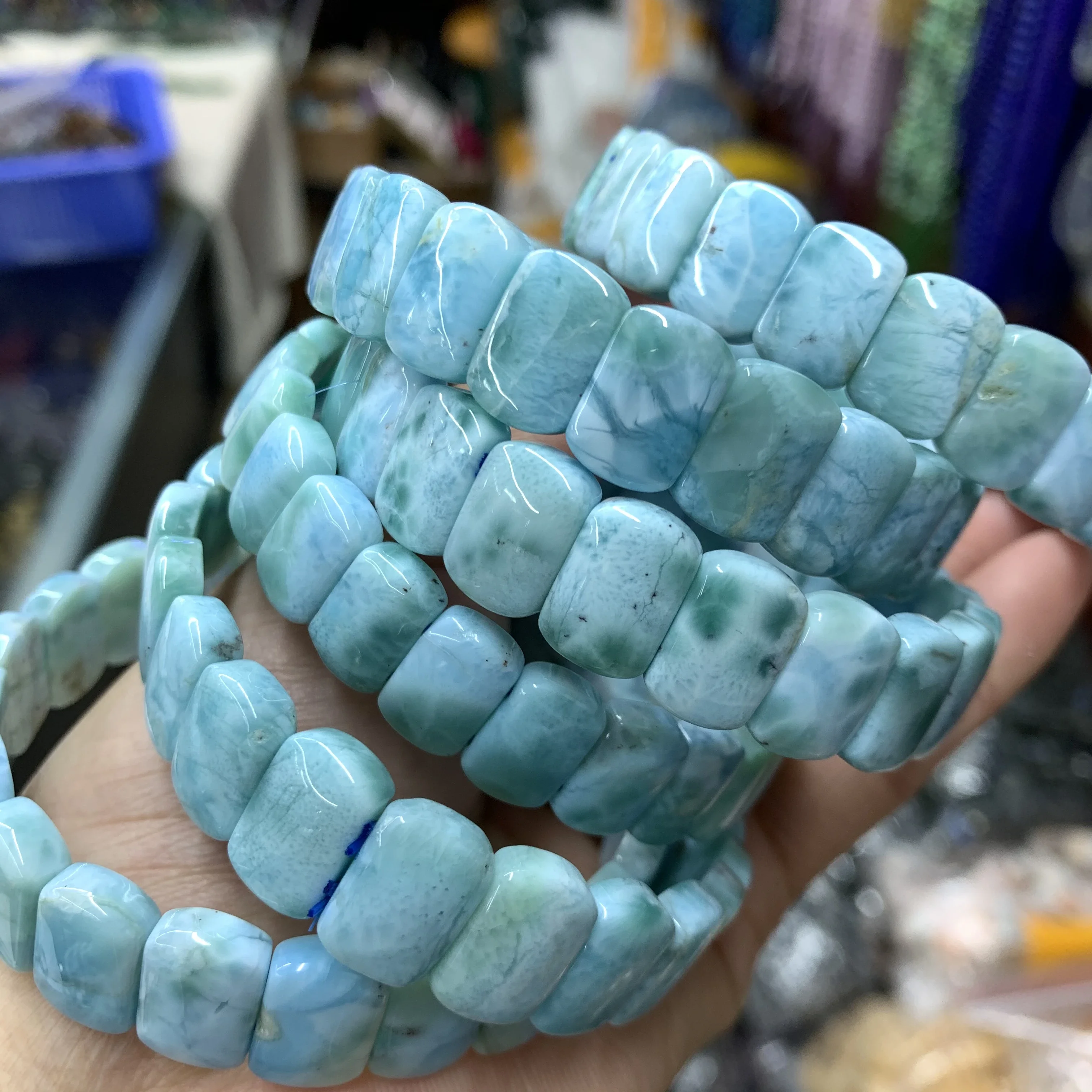 

Natural Larimar/Copper Pectolite Beads Bracelet Dominicana Genuine Larimar Gemstone Bangle for Woman for Gift for wholesale