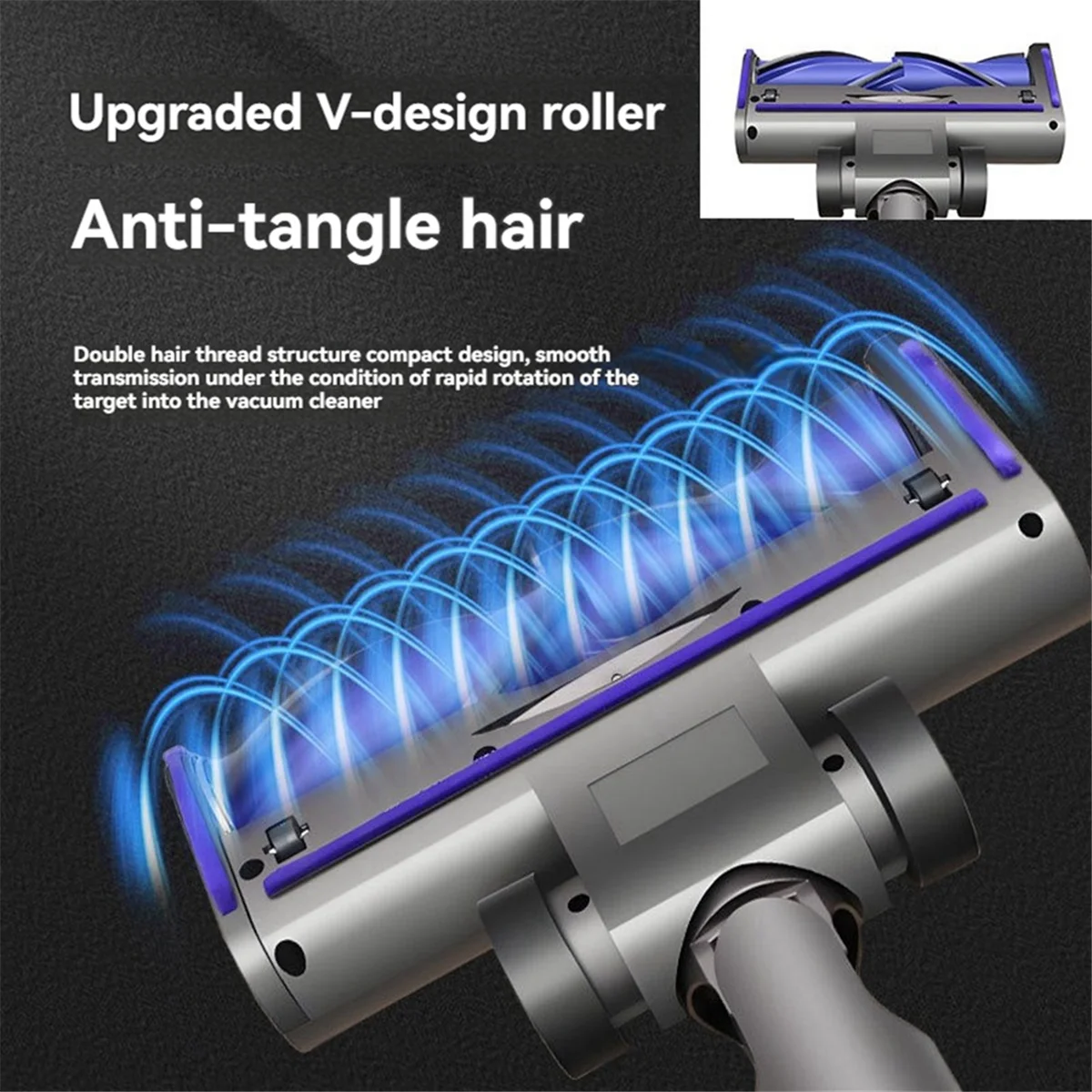 Für Dyson V7 V8 V10 V11 V15 Hartholzboden-Teppichaufsatz mit LED-Licht, V-förmiger Turbinenborsten-Reinigungsbürstenkopf