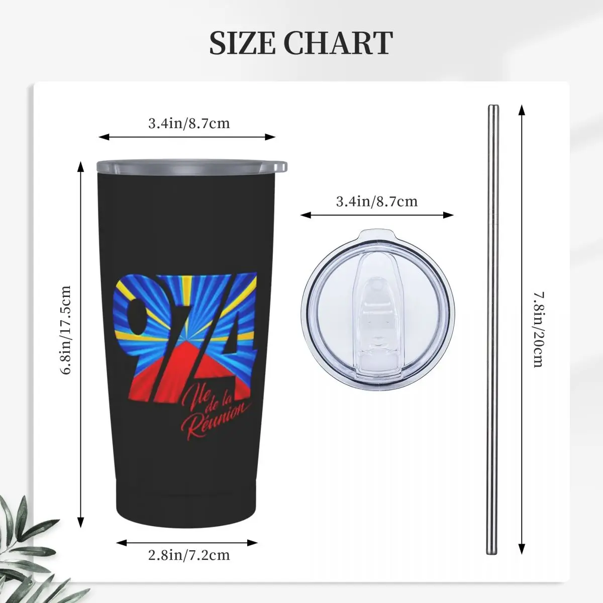 974 Reunion Island Flag Stainless Steel Tumbler Vacuum Insulated Mugs Thermal Cold Bottle Straw With Lid 20oz
