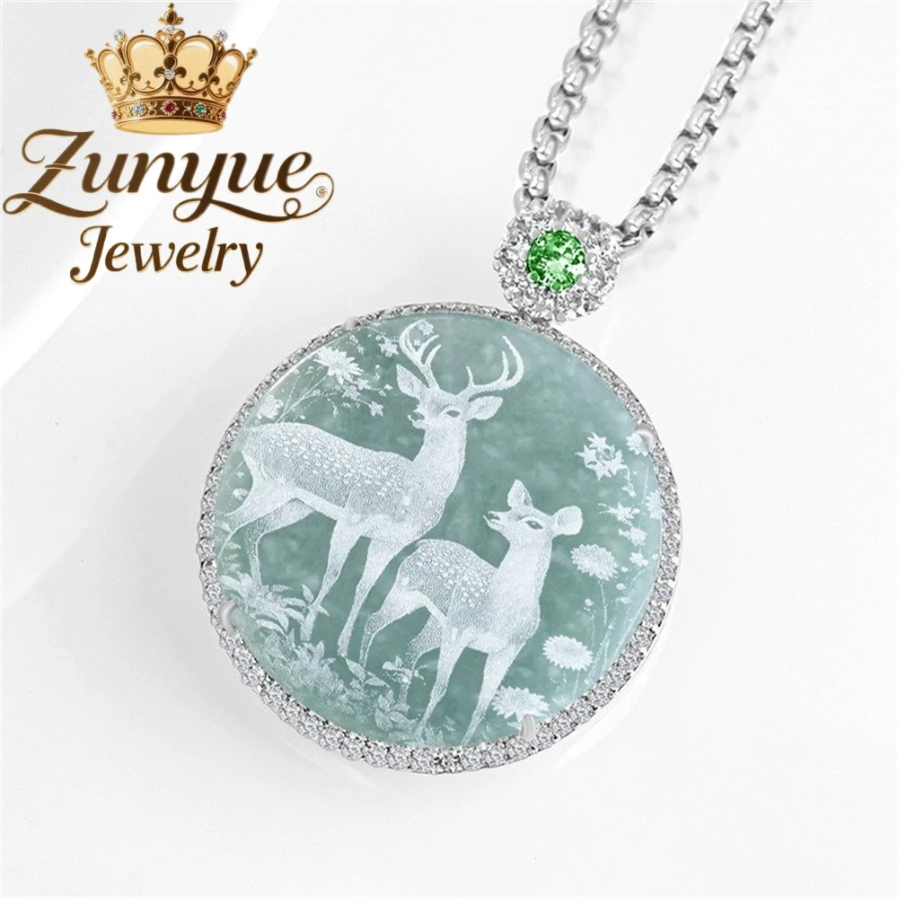 Natural Genuine Ice-Grade Blue Water Jadeite Deer-Shaped Pendant Luxury Quality Fashion Jewelry Amulets And Mascots Charms Gift