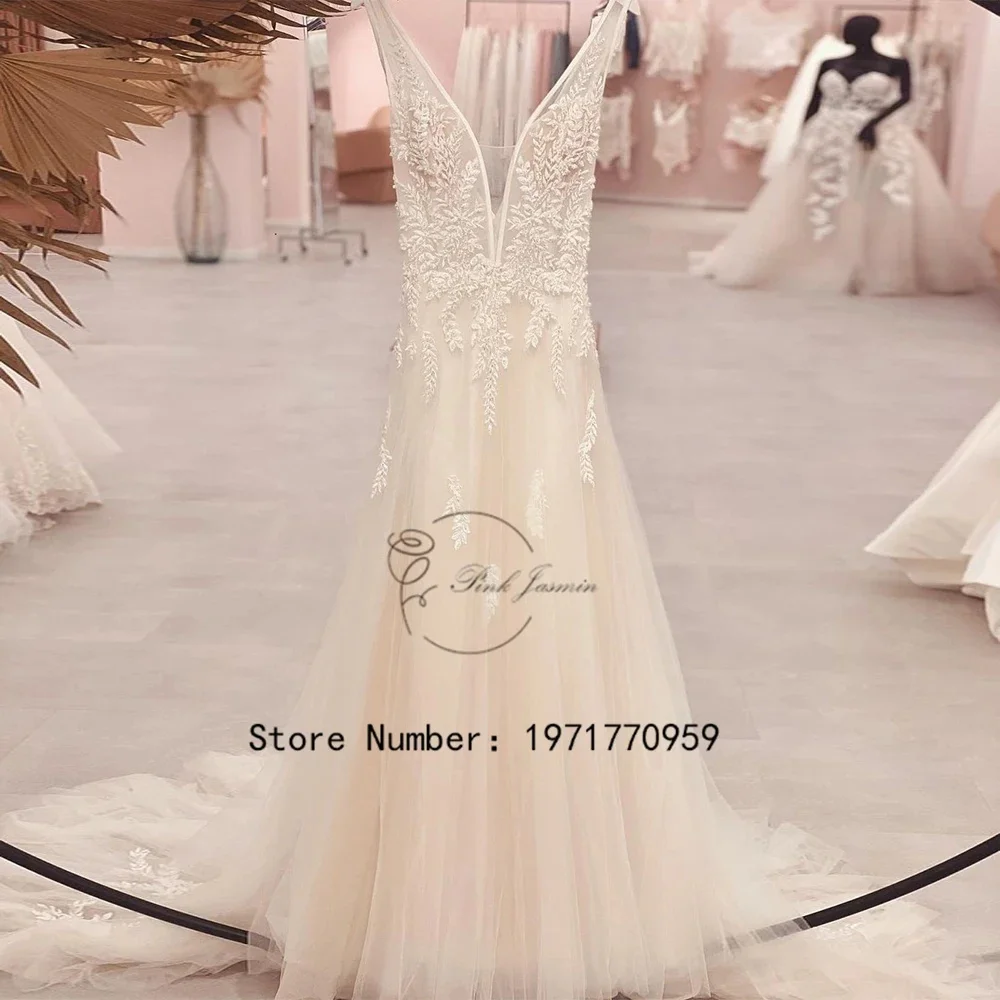 

Boho Simple Wedding Dresses For Women 2024 New V Neck Bridal Gowns High Quality Tulle Zipper Back Court Train Vestido De Novia