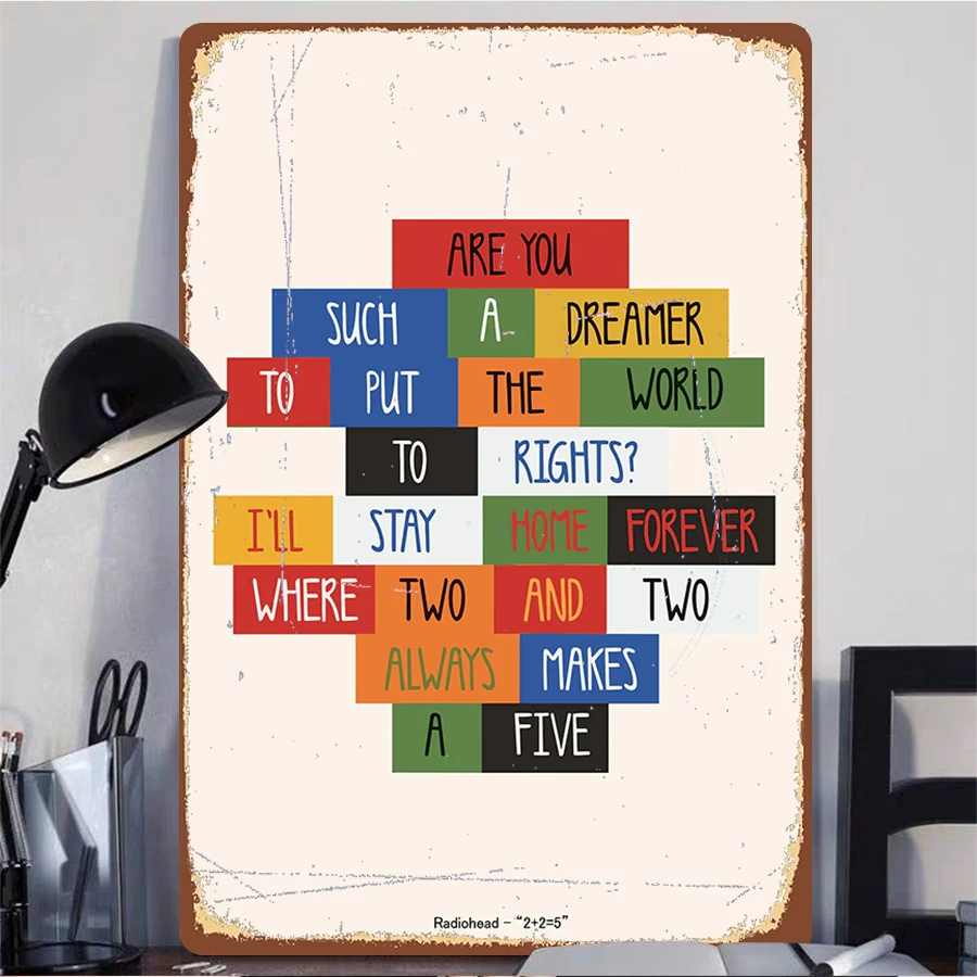 Radiohead 2+2=5 Lyrics Metal Wall Art Custom Music Quote Decor for Bedroom Living Room
