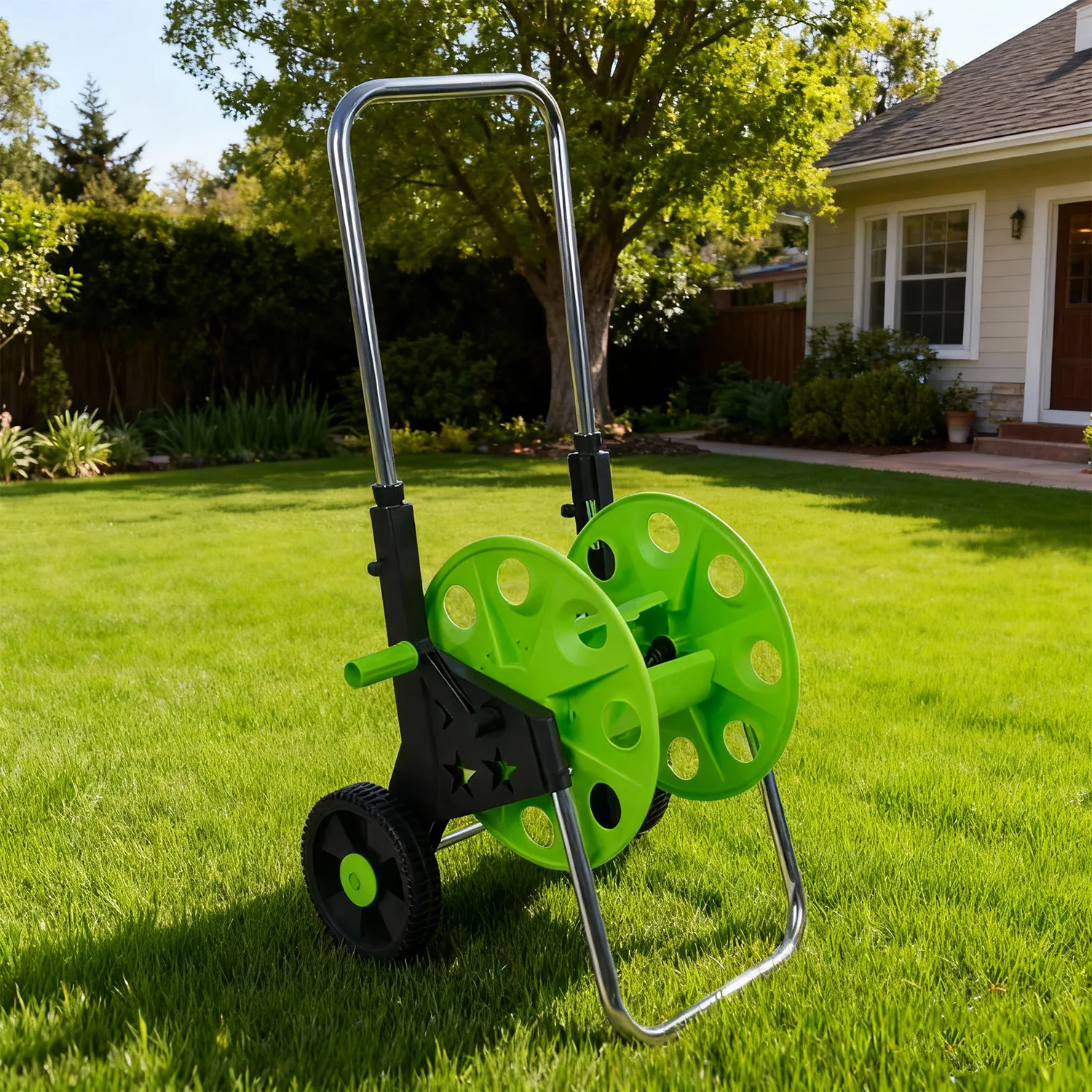 Plastic Garden Hose Holder Store up to 60m Hose Retractable Hose Trolley with Two Wheels
