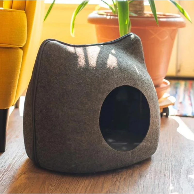 Detachable Cat Bed House Zipper Felt Breathable Cat Bed Cave with Cushion Pet Sleeping Bag For Kitten Basket Cats Accessories