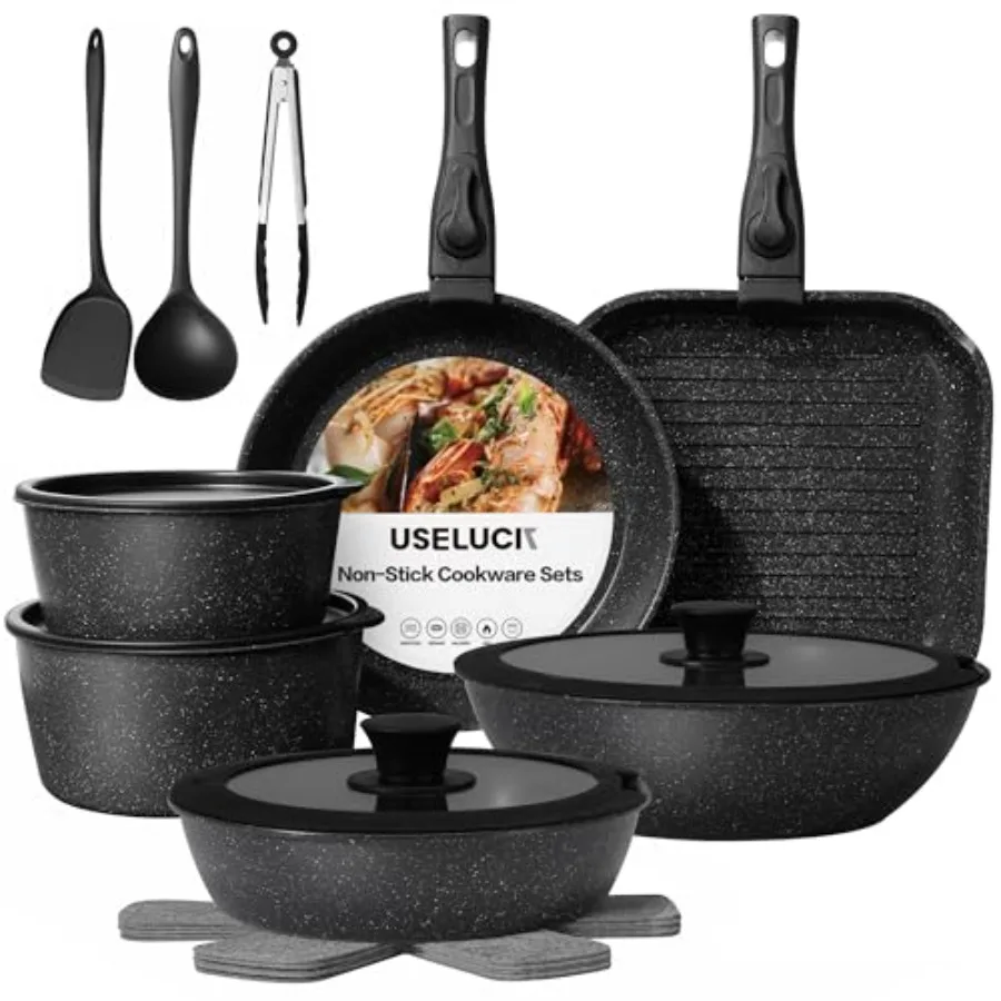 

20 Pcs Pots and Pans Set Non Stick Stackable Cookware with Detachable Handle for Induction RV Kitchen Portable Cooking Solution