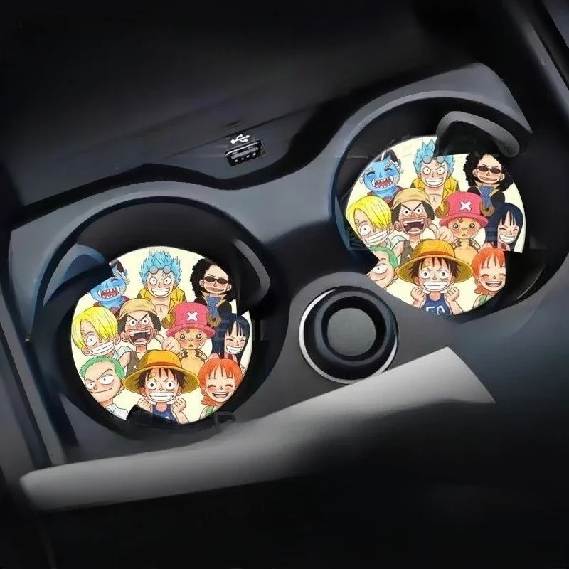 One Piece Roronoa Zoro Monkey · D · Luffy Anime Cartoon Cute Car Water Cup Mat Car Storage Slot Anti-Slip Heat Insulation Mat view 3