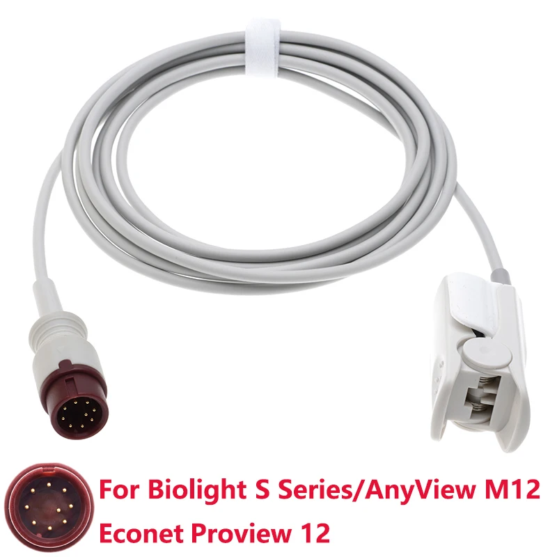 

Spo2 Sensor Compatible With Biolight S Series/AnyView M12,Econet Proview 12 Monitor,9Pin 3m Forehead/Finger/Ear Oximetry Cable.