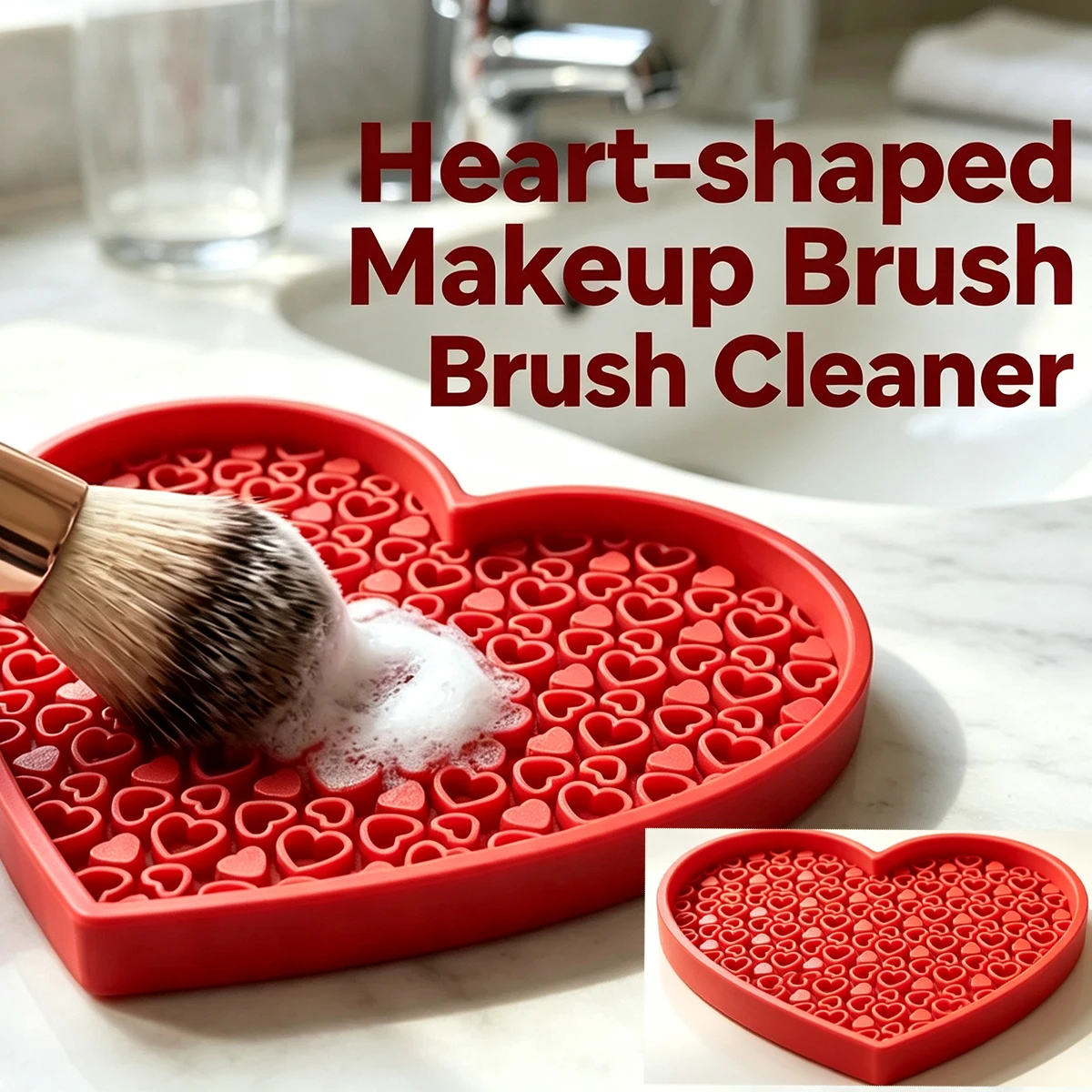 Cute Heart-Shaped Makeup Brush Cleaning Tray, Multi-Hole Concave-Convex Scrubbing Pad, Makeup Sponge and Eyeshadow Brush Cleaning Tool, Portable Scrubbing Board