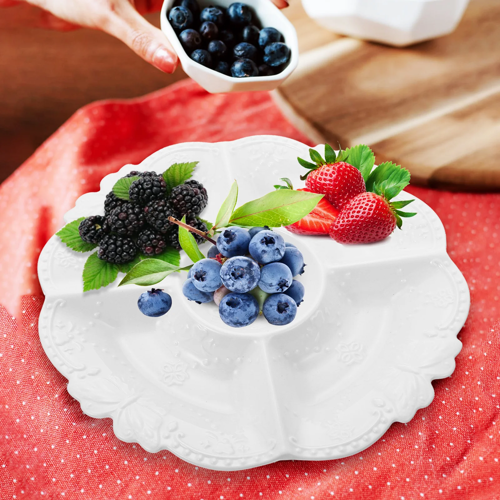 Ceramic Fruit Plate European Style Food Storage Container Premium Material Dessert Snack Holder Bright Color Smooth Surface Home