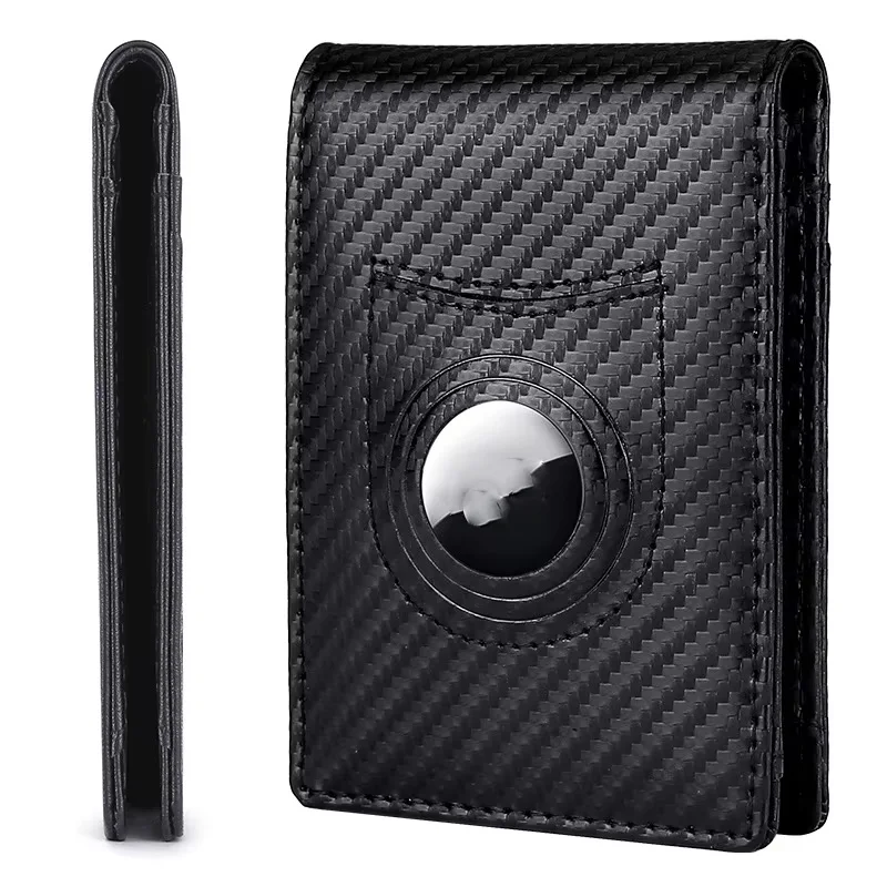 

Carbon Fiber Airtag Money Clip Wallet RFID Blocking | Slim Metal Cash Holder with Secure AirTag Pocket for Travel