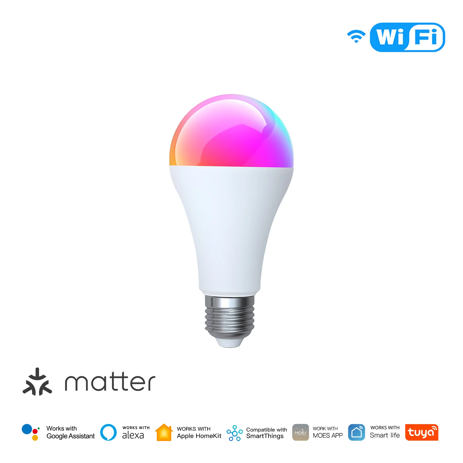 Ampoule intelligente MATTER WiFi RGB + CW 14W E27, changement de couleur variable 2700K-6500K, appli