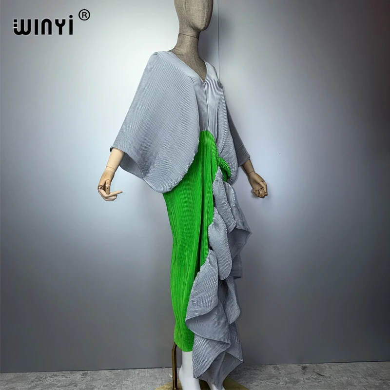 WINYI New Pleated Slim High-Fork Dress for Women Fashion Beach Cover-Up Muslim Kaftan Abaya Dubai Luxury Long Evening Gown view 4