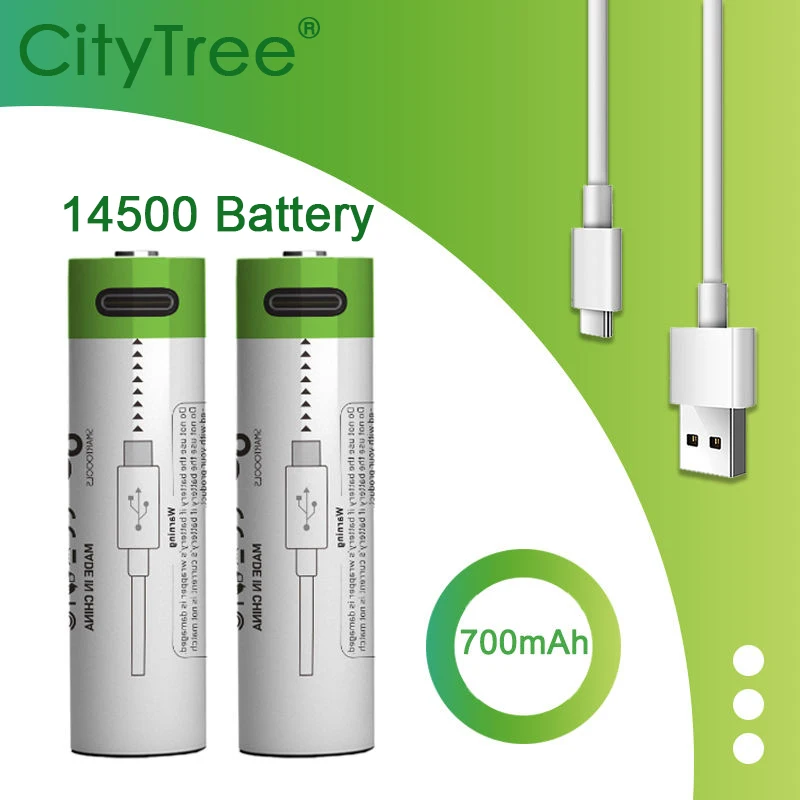 Batteria 14500 USB C 3.7v al litio ricaricabile 700mAh batterie AA ad alta corrente per torcia a LED fari torcia mouse