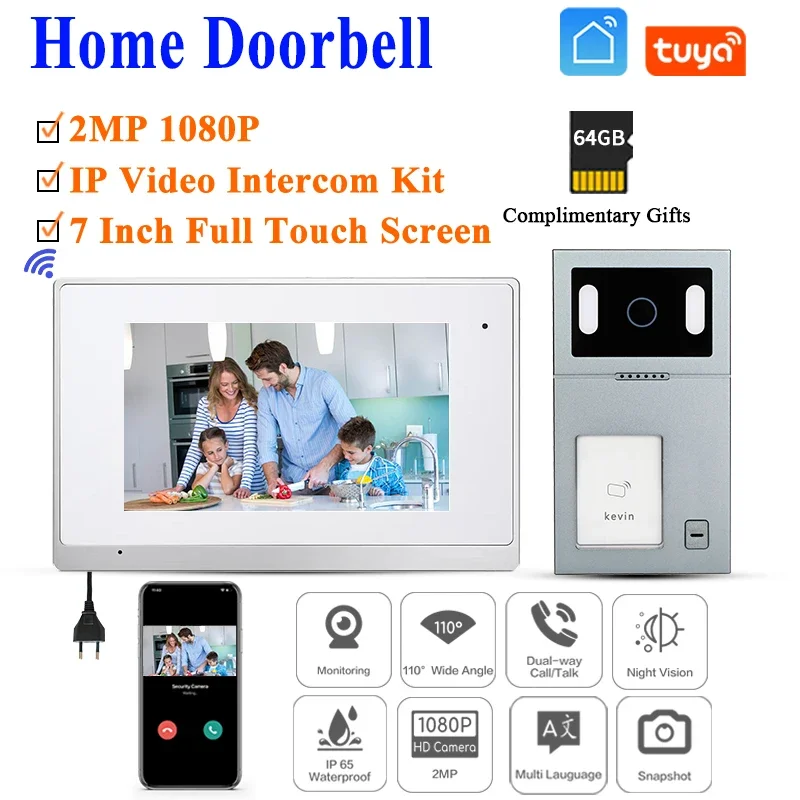 

WIFI TUYA Cat5/6 Building Video Door Phone Street Panel Intercom Support Scan IC ID Card With Monitors 7 Inch IP Villa VDP Kit