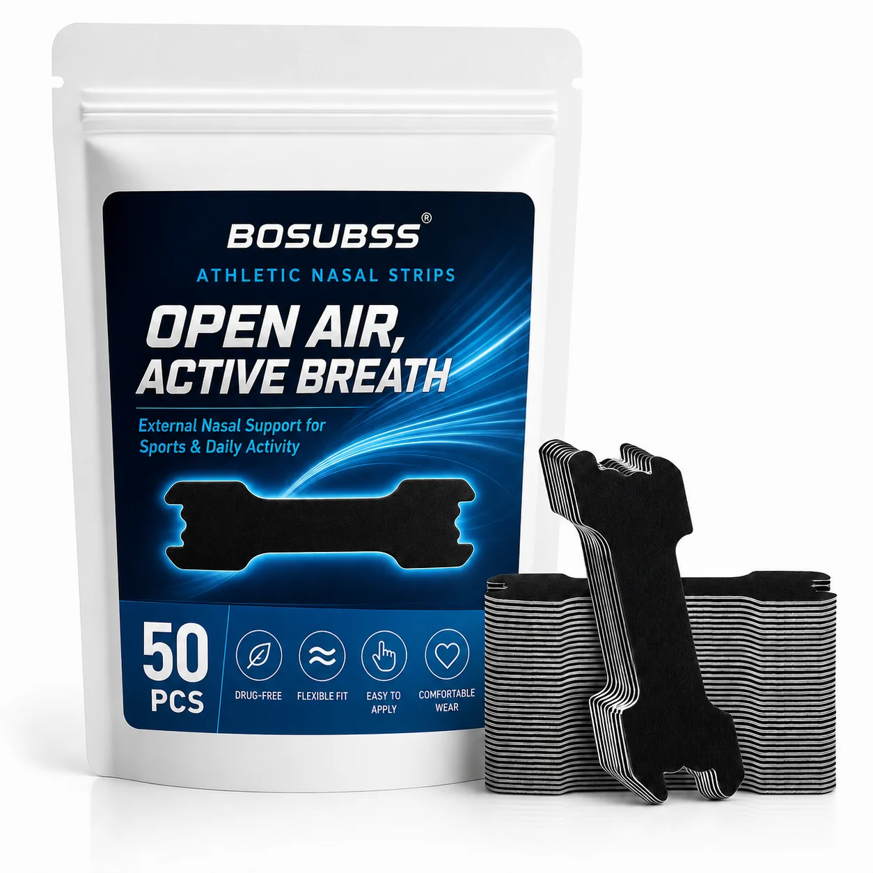 50Pcs Sports Nose Strips, Breathable & Comfortable Adhesive Nose Patches, Ideal for Workout, Fitness, Sports and Daily Home Use