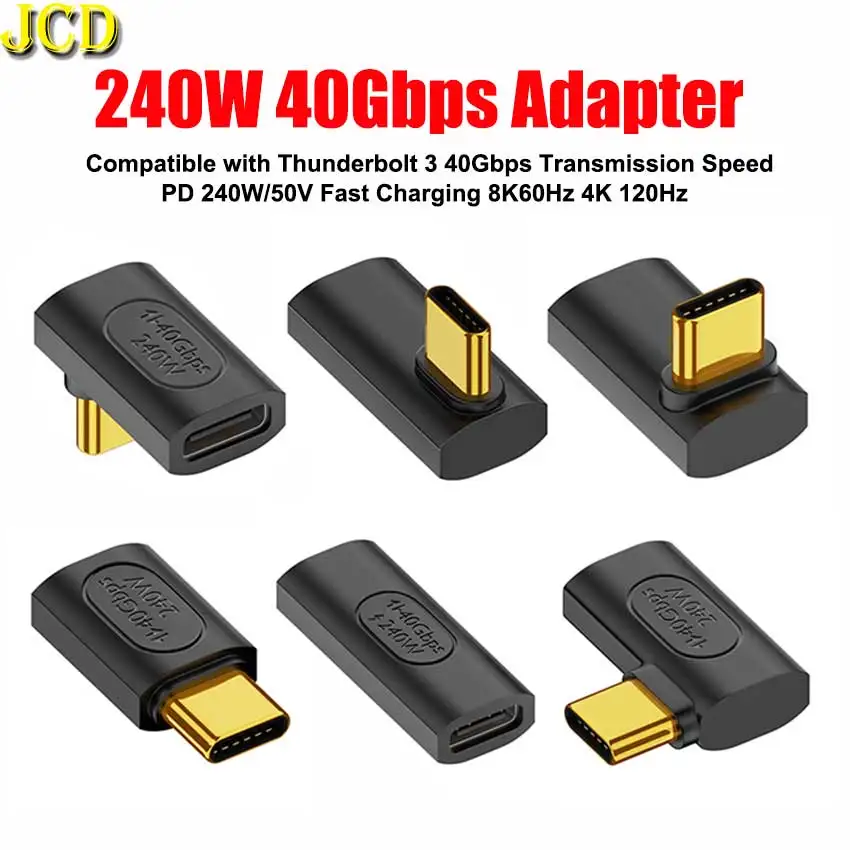 JCD USB 4.0 Type-C قابس مهايئ USB-C ذكر إلى أنثى موسع OTG 40Gbps نقل 240 واط شحن سريع محول البيانات