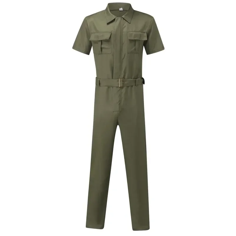 Men's Overalls Casual Streetwear Pocket Solid Color Short Sleeve+Trousers Jumpsuit Fashion Leisure Basic Work Cargos Pants S-3XL