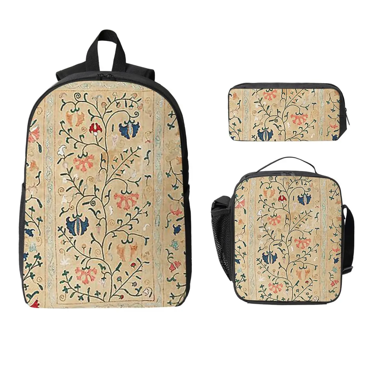 Mochila de Bordado Suzani do Uzbequistão, Mochila Escolar para Estudantes, Bolsa de Computador, Bolsas de Ombro, 3 Peças, Bolsa Térmica para Almoço, Estojo de Lápis
