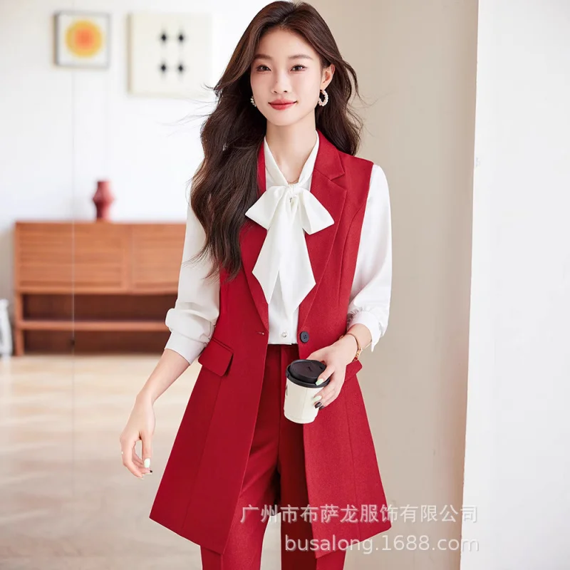 

Профессиональный женский костюм, весна и осень, высококачественный модный жилет средней длины, рабочая одежда из двух предметов, официальная одежда