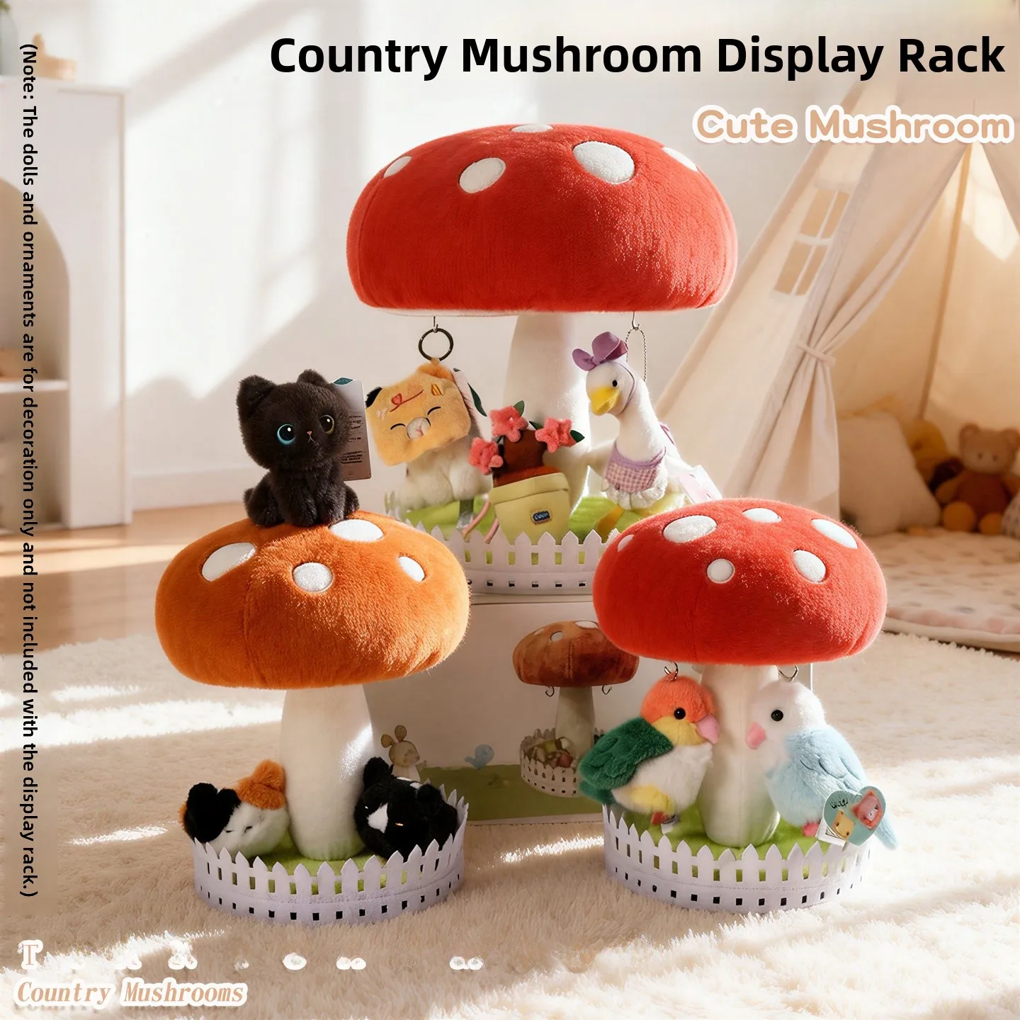 cute-plush-doll-storage-rack-display-stand-toy-accessories-girls-practical-gift-soft-stuffed-mushroom-doll-hanging-ornament