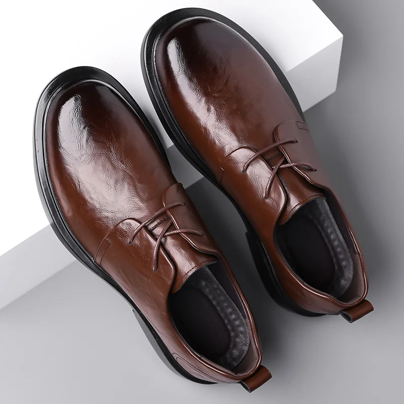 Quality Breathable Comforatable Soft Leather Shoes Men's Formal Dress Shoes 2026 Fall Square Heel Decent Office Business Shoe
