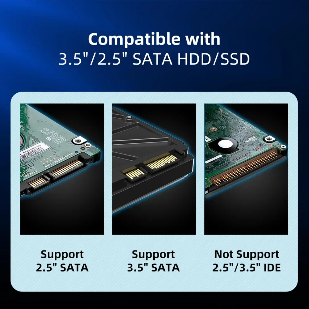MAIWO 2,5/3,5-calowa obudowa dysku twardego SATA Obudowa dysku twardego 24 TB Pojemność 5 Gb/s USB 3.0 do dysku twardego SATA SSD Obudowa zewnętrznego dysku twardego