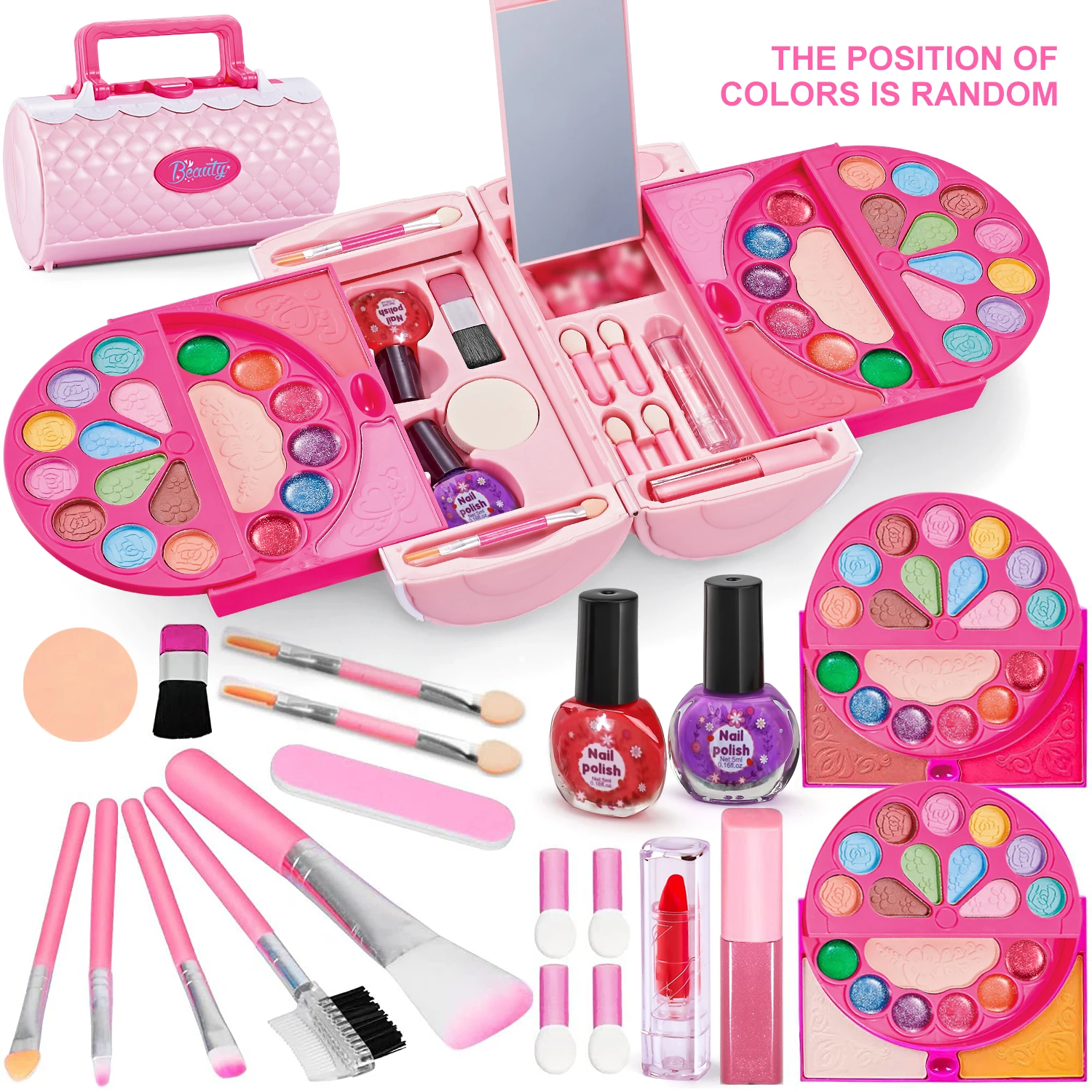 Kinder Make-up-Kit für Mädchen, 60 Stück kleine Mädchen Prinzessin Spielzeug echt wasch bar so tun, als spielen kosmetische Schönheit Make-up-Set, ungiftig