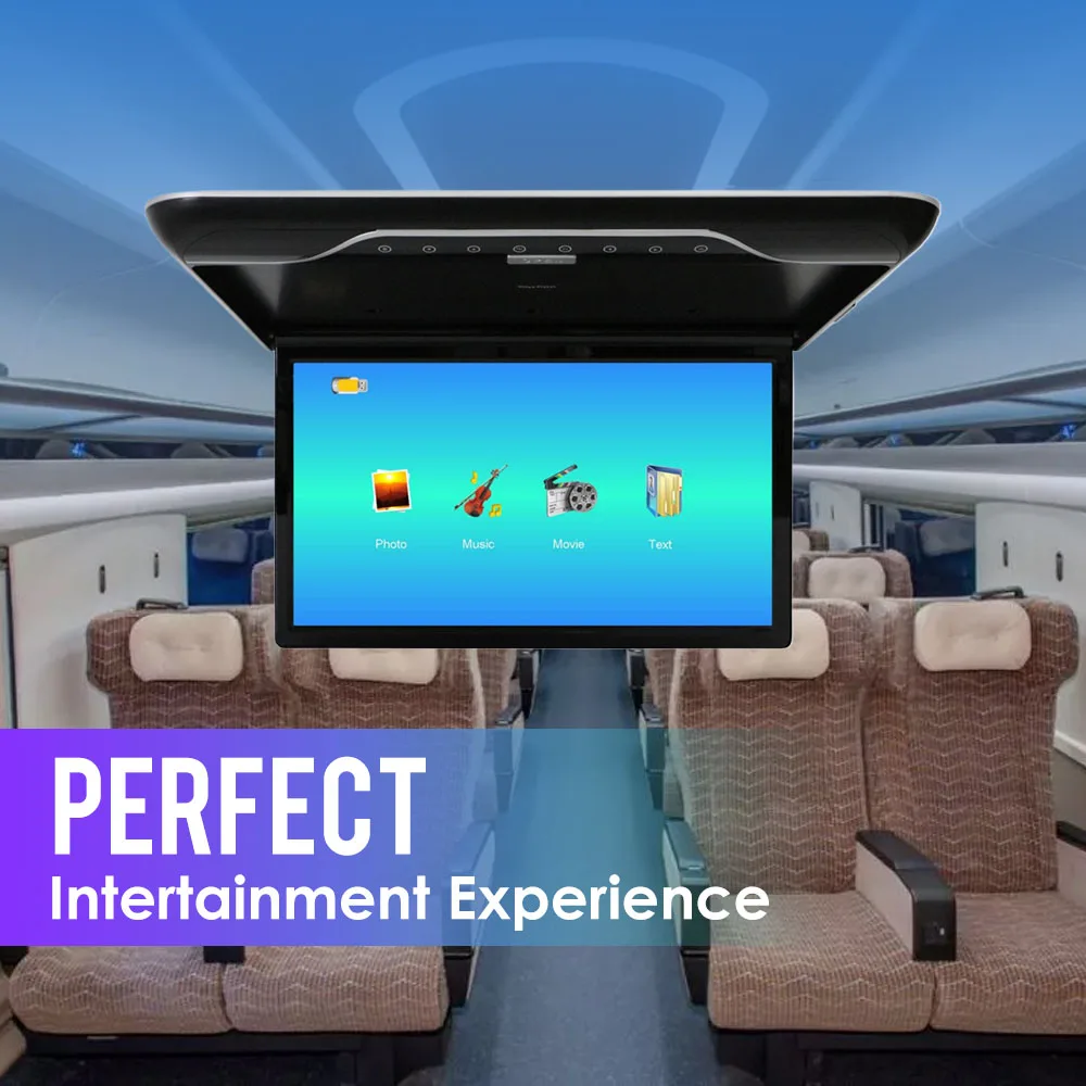 22 Inch Car Roof Monitor 1080P Flip Screen Top Multimedia Video Ceiling Roof Mounted Display With 16-color Ambient Light HDMI FM