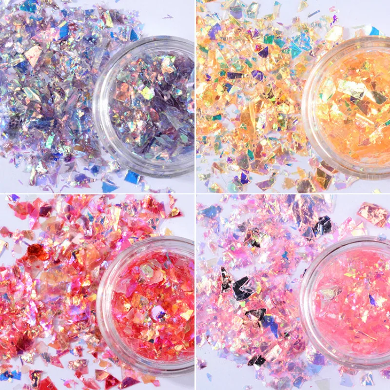 12 Pcs/set Nail Art Glitter Sequins Irregular Paillette Flakes Fluorescent Cellophane Nail Flakies Decal for Nail Art Decoration