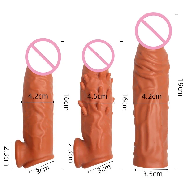 3 Types Penis Extender Sleeve Penis Enlargement Adult Sex Toys for Men Double-Lock Cock Ring Thicken Condoms Sex Products