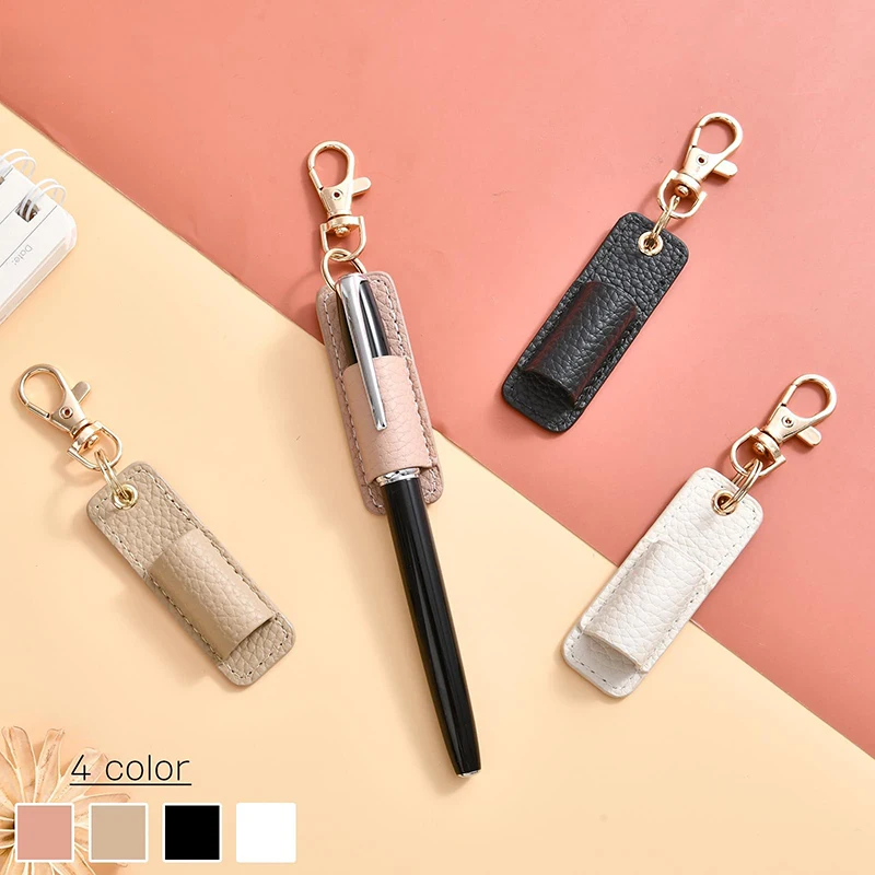 *1Pcs PU Leather Lanyard Pen Holder Necklace Portable Pen Pouch With Keychain Wear Resistant Daily Accessories